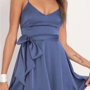 Lucy in the Sky Satin Blue Midi Dress